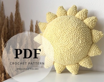 PDF crochet pattern for pillow sun, big sun adapted to beginner level