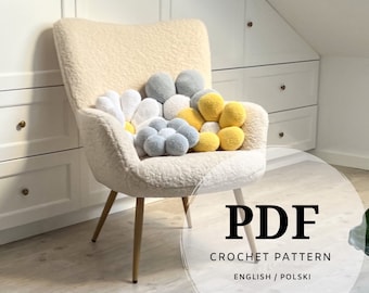 set of crochet PDF patterns, flowers and daisy, adapted for beginners, made of plush yarn