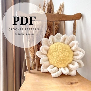 crochet pattern for a large daisy pillow, easy home decoration, gift idea for granddaughter, daughter, friend image 1