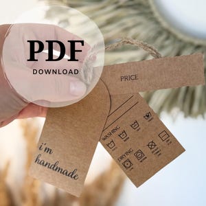 Printable Product Labels: Handmade Care Instructions & Price Tags (PDF Download A4 Size)