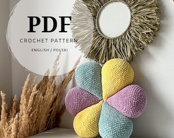 crochet pattern for a colorful flower, modern boho, girl's room for a small and big girl, easy to make, perfect gift