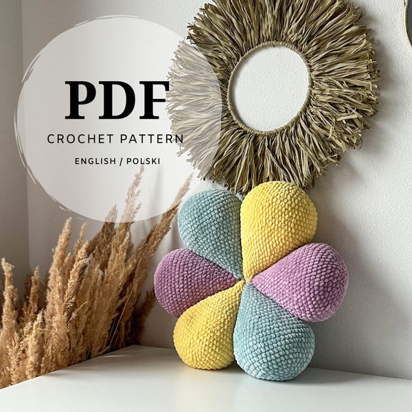 crochet pattern for a colorful flower, modern boho, girl's room for a small and big girl, easy to make, perfect gift