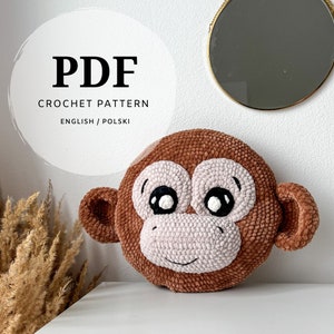 monkey pillow crochet pattern, boy birthday gift, wild adventure room decoration, jungle theme