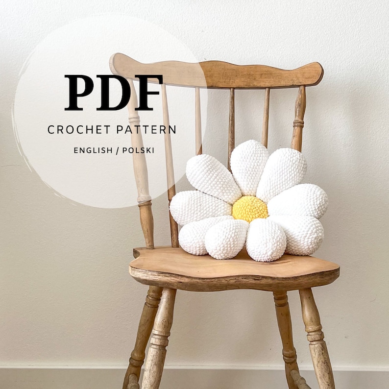 Häkelanleitung für ein großes Gänseblümchenkissen, passt in ein Boho-Schlafzimmer, nicht nur für ein Kind, Amigurumi-Methode, Frühlingsblumenmotiv Bild 1