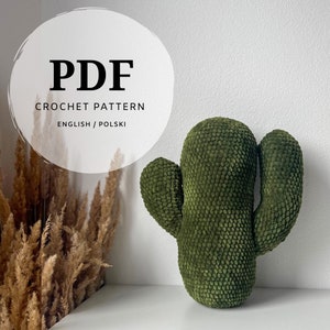 Schema in PDF all'uncinetto per un grande cuscino con cactus, idea per decorare la camera di un ragazzo o di una ragazza