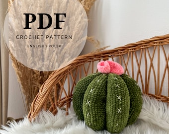 patrón de crochet para cactus grande con flor, cojín de cactus, decoración para habitación de niño, decoración para niña, fácil de hacer pdf