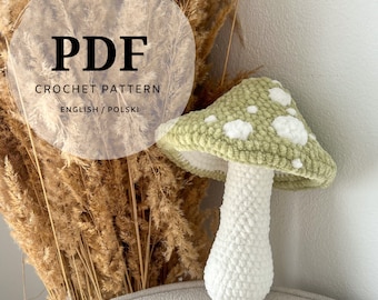 crochet pattern for a plush mushroom, decoration of a little boy's forest room, enchanted land, easy-to-follow instructions