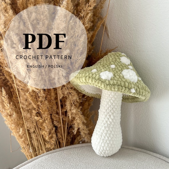 crochet pattern for a plush mushroom, forest room decoration, enchanted land, easy-to-follow instructions