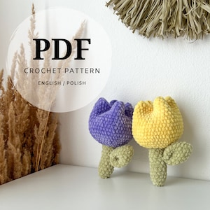 Häkelanleitung PDF für eine tulpenförmige Blume, Blumendekoration für ein Mädchenzimmer