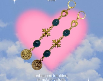 Saint Sara la Kali Coin Heart Drop Ionite earrings handmade upcycled one of a kind