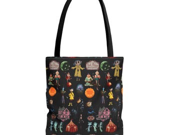 Halloween Coraline All-Over Print Tote Bag, Spooky Tote, Trick-or-Treat Bag, Witchy Shopping Tote, Unique Halloween Gift, Festive [