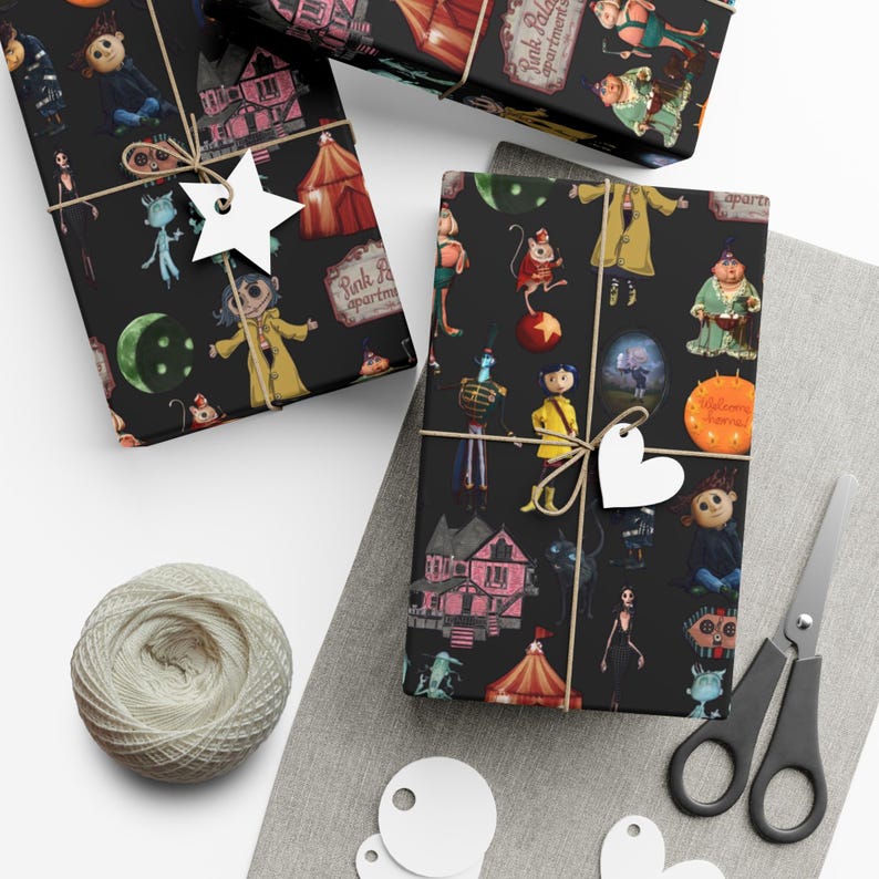 Whimsical Halloween Coraline Gift Wrap Papers, Fun Party Wrap, Colorful Holiday Packaging, Craft Supplies, Spooky Gift Decorations image 8
