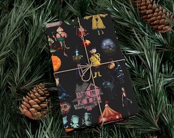 Grillige Halloween Coraline-cadeaupapier, leuke feestverpakking, kleurrijke vakantieverpakkingen, ambachtelijke benodigdheden, spookachtige cadeaudecoraties