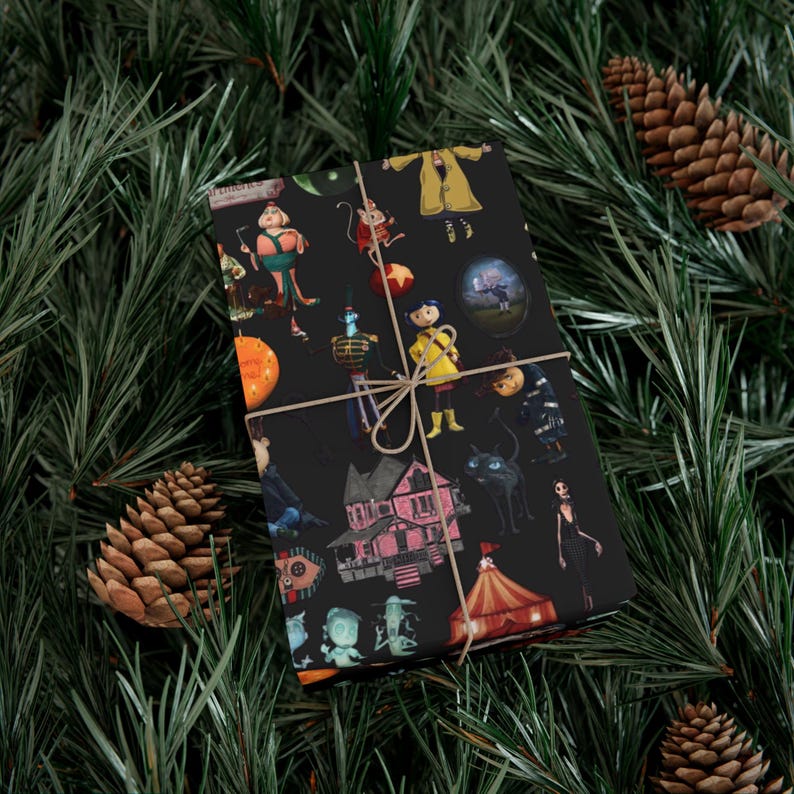 Whimsical Halloween Coraline Gift Wrap Papers, Fun Party Wrap, Colorful Holiday Packaging, Craft Supplies, Spooky Gift Decorations image 1