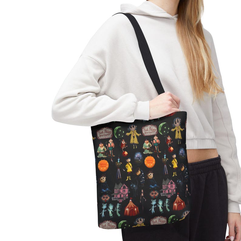 Halloween Coraline All-Over Print Tote Bag, Spooky Tote, Trick-or-Treat Bag, Witchy Shopping Tote, Unique Halloween Gift, Festive [ image 5
