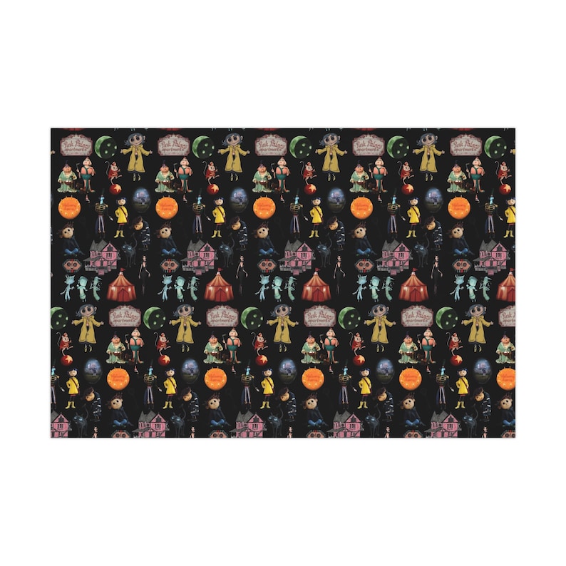 Whimsical Halloween Coraline Gift Wrap Papers, Fun Party Wrap, Colorful Holiday Packaging, Craft Supplies, Spooky Gift Decorations image 2