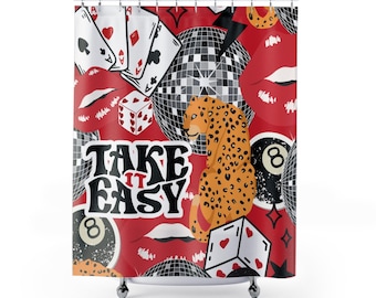 Retro Party Shower Curtain, Vibrant Boho Bathroom Decor, Fun Casino Theme, Unique Gift for Housewarming,, Take It Easy