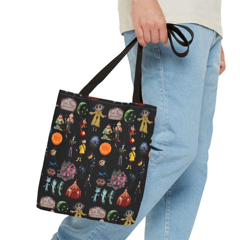 Halloween Coraline All-Over Print Tote Bag, Spooky Tote, Trick-or-Treat Bag, Witchy Shopping Tote, Unique Halloween Gift, Festive [ image 4
