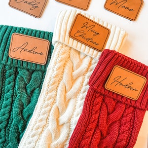 Personalized Christmas Stockings with Laser Engraved Leather Patch