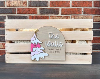 Personalized Christmas Eve Box Front Plaque | Wooden Holiday Crate Sign | Kids Family Christmas Keepsake