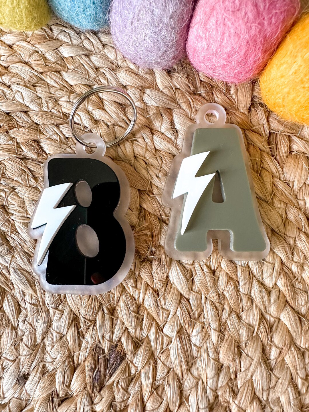 Initial Lightning Bolt Keychain | Initial Backpack Tag | | Backpack Tag ...