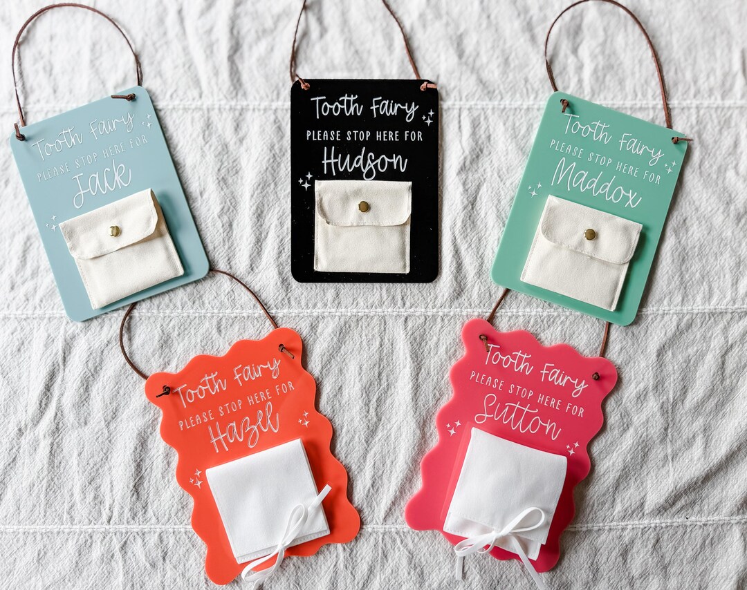 Tooth Fairy Door Hanger for Kids | Personalized Name Sign With Pouch ...