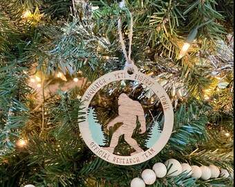 Engraved Bigfoot Ornament | Hand Painted Sasquatch Christmas Decor