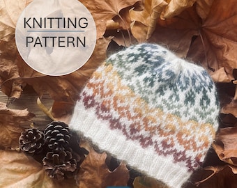 Knitted Winter Fair Isle Beanie Hat Pattern - Classic Nordic Fair Isle Design - PDF Knitting Pattern