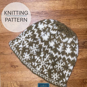 Knitted Nordic Beanie Hat Pattern - Classic Nordic Fair Isle Design - PDF Knitting Pattern
