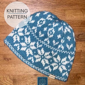 Knitted Winter Beanie Hat Pattern, Classic Nordic Fair Isle Design - PDF Knitting Pattern