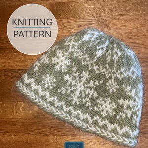 Knitted Snowflake Beanie Hat Pattern, Classic Nordic Fair Isle Design - PDF Knitting Pattern