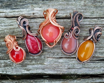 Collier à pendentif enveloppé de fil de cuivre | Cristal et verre enveloppés de fil de cuivre | Collier bijou unique en son genre