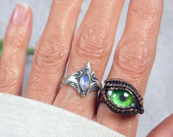 Bague mauvais œil en cuivre vieilli : bijoux gothiques cottagecore, taille 7