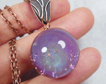 Collier pendentif flocon dichro en verre borosilicaté - Bijoux uniques en son genre