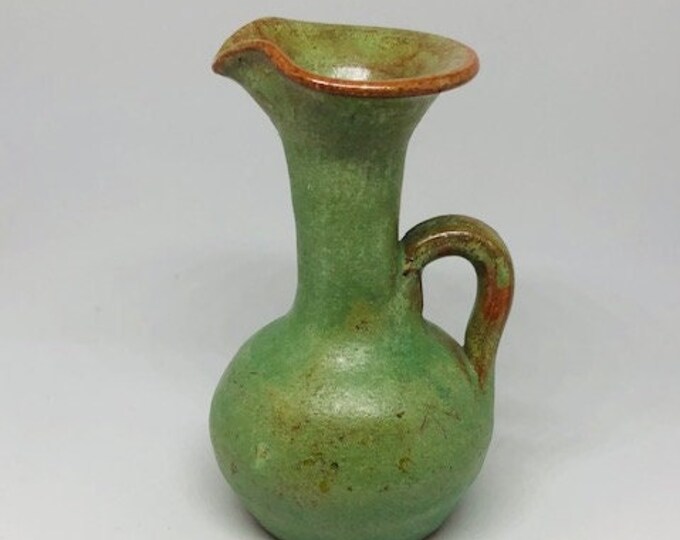 Vintage Miniature Pottery Pitcher With Green Glaze 4 Etsy
