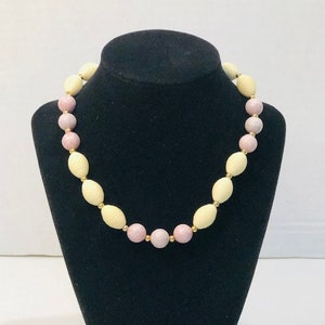 Vintage Napier Cream and Light Purple Beaded Choker Necklace. Marked Napier.