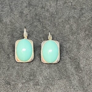 Vintage Turquoise Blue and Silver Tone Pierced Earrings Makers Mark