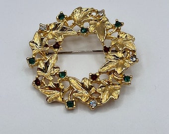 Broche Ancienne Vintage élégante En Forme De Couronne Ajourée - Couleur Or - Occasion Vérifiée En Atelier