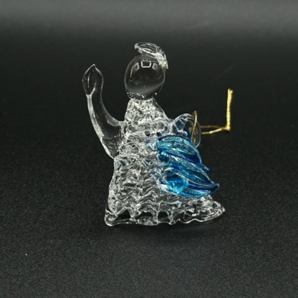 Spun Glass Angel Ornament with Blue Tinted Wings