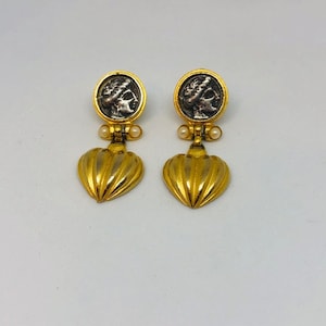 Vintage Drop Gold Tone and Silver Tone Coin Earrings. Dangle Coin Earrings