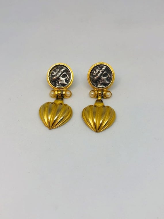Vintage Drop Gold Tone and Silver Tone Coin Earrin