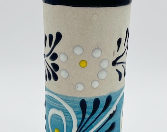 Vintage Tonala Mexican Pottery Vase Or Tumbler Hand Painted 7”
