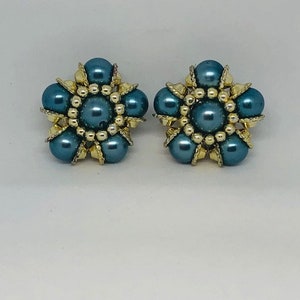 Vintage Clip On Cluster Beaded Earrings, Pinup Style Retro Earrings