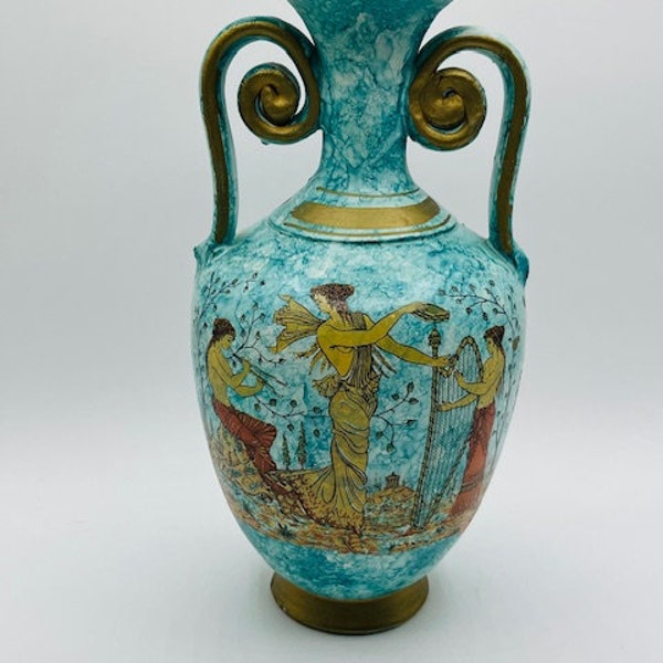 Vintage Ceramic Handmade 2 Handle Vase Ancient Greek / Cyprus Style Beautiful