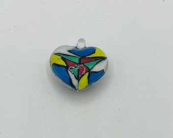 Hand Blown Art Glass Heart Shape Pendant 1"