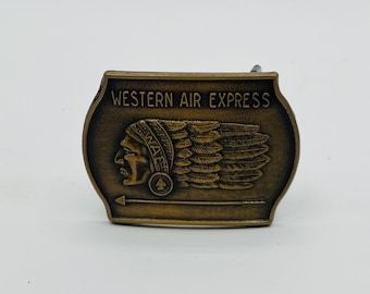 Western Air Express Belt Buckle (B8C) Bronzed Cast Metal WAE Indian Chief