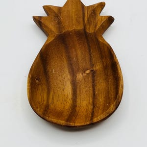Wooden Pineapple Trinket Tray Tropical Jewelry Dish Home Decor 6”x3.5” Light