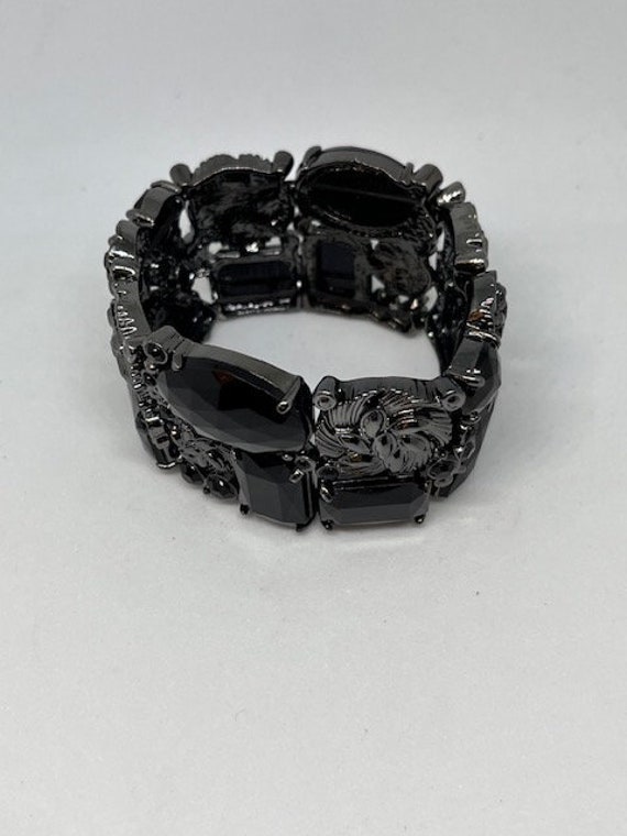 Black Stone and Silver Bead Stretch Bracelet. Bea… - image 4