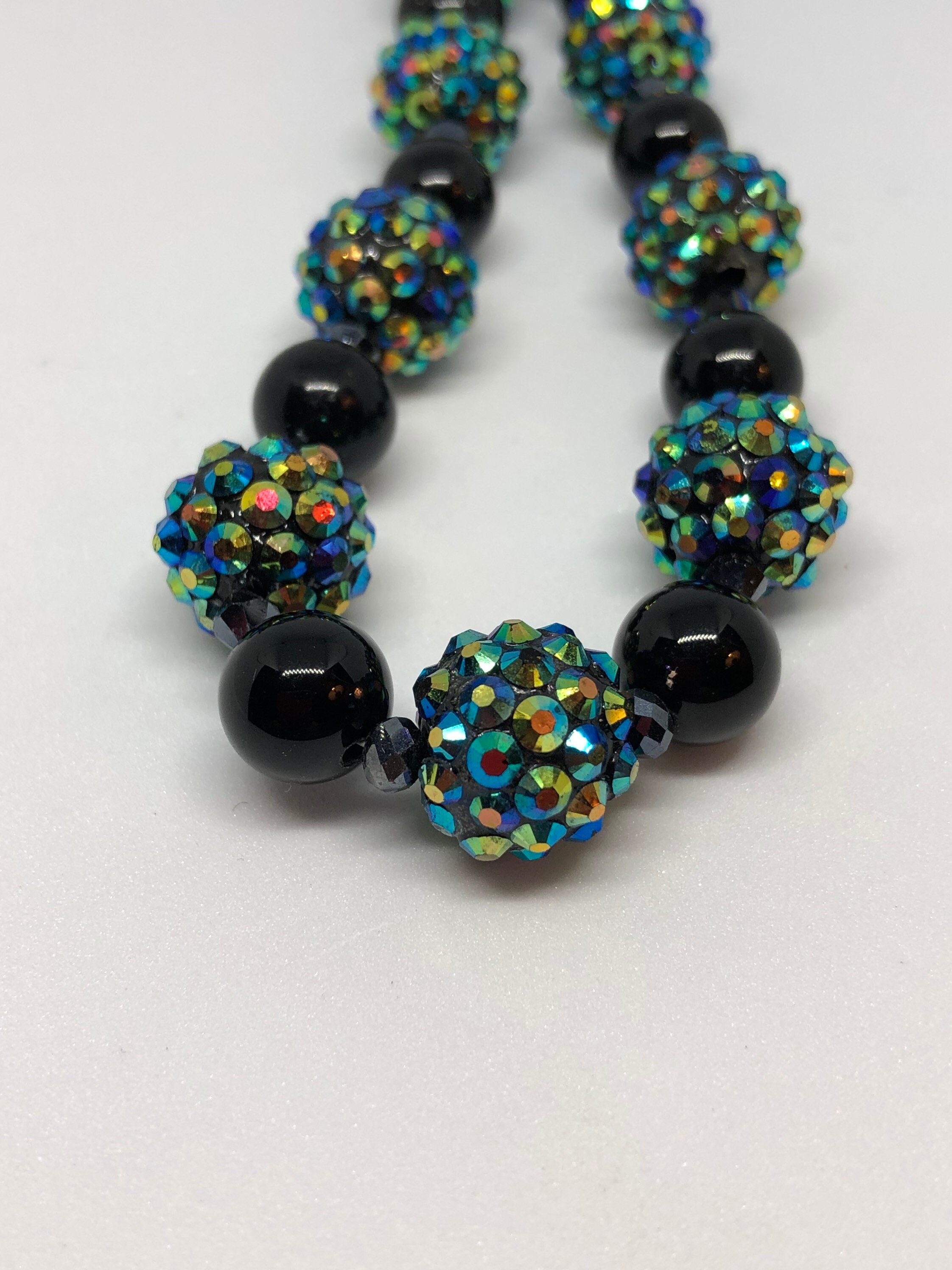 Black and Iridescent Beaded Necklace Etsy