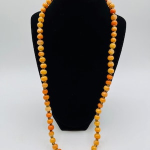 Vintage Salmon Coral Brass Bead Necklace 26&quot;